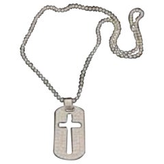 Dolce & Gabbana Sterling Silver Chain Dog Tag Cross Necklace 2400/351/3621