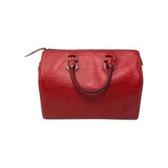 Used Louis Vuitton Red Epi Leather Bag Speedy Purse 