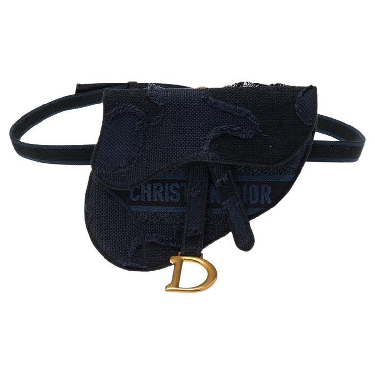 Dior Navy Blue Canvas Camouflage Embroidered Saddle Belt Bag