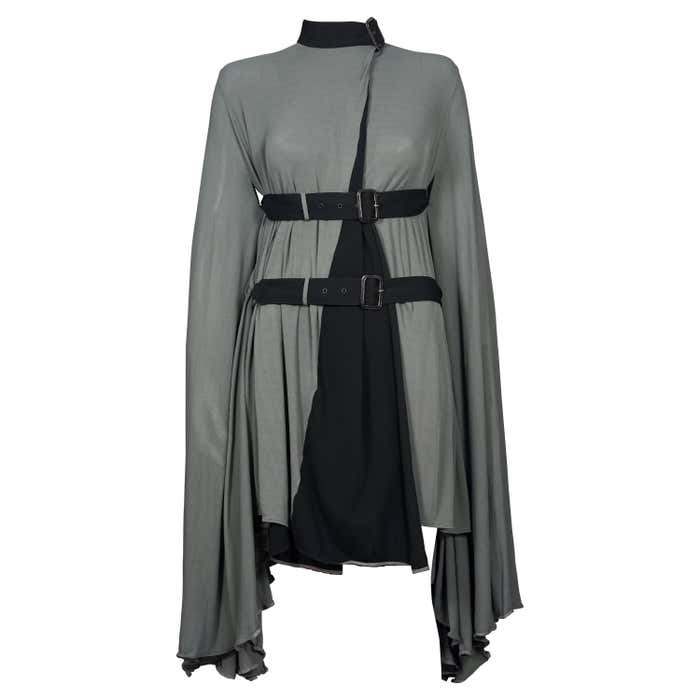Vintage JEAN PAUL GAULTIER Belted Bondage Gray Cape Dress For Sale at ...
