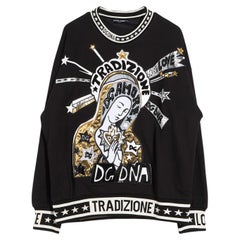 Dolce & Gabbana Black Multicolor Cotton Pullover Sweater Sweatshirt DG DNA Amore