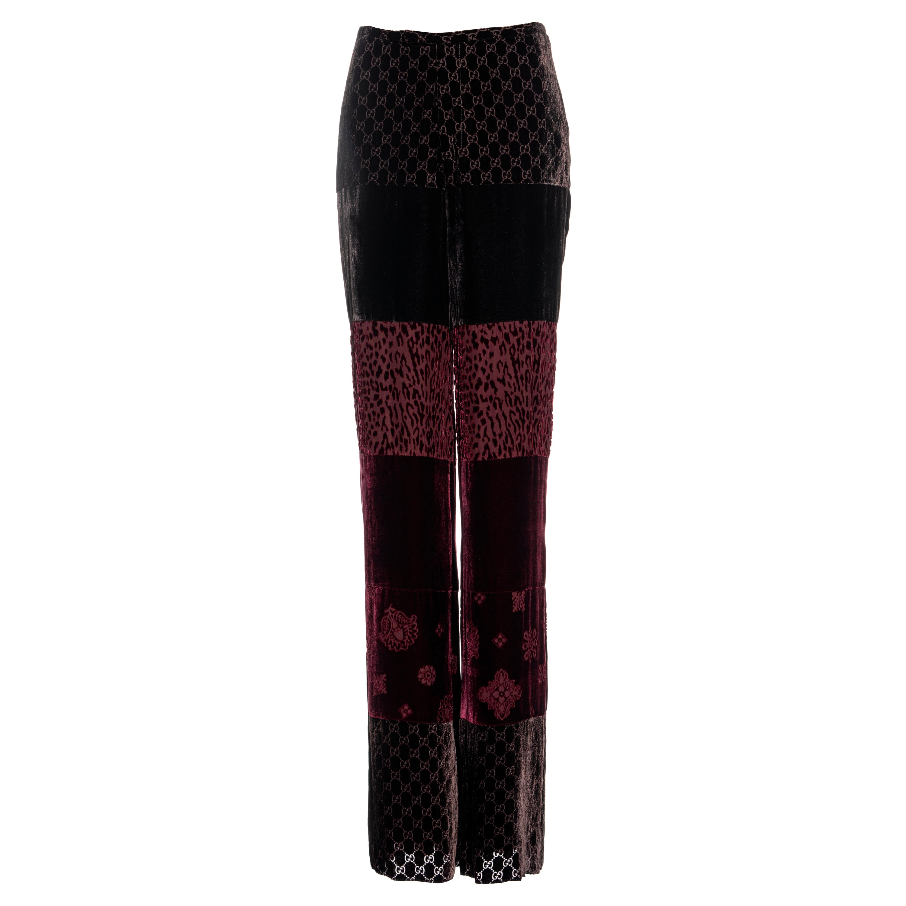 Gucci by Tom Ford burgundy and brown velvet patchwork evening pants, fw 1997