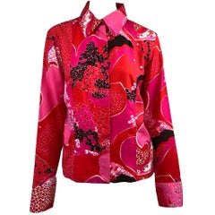 S/S 1999 Gucci by Tom Ford Pink 'Acid Flower' Print Silk Button-Up Blouse 