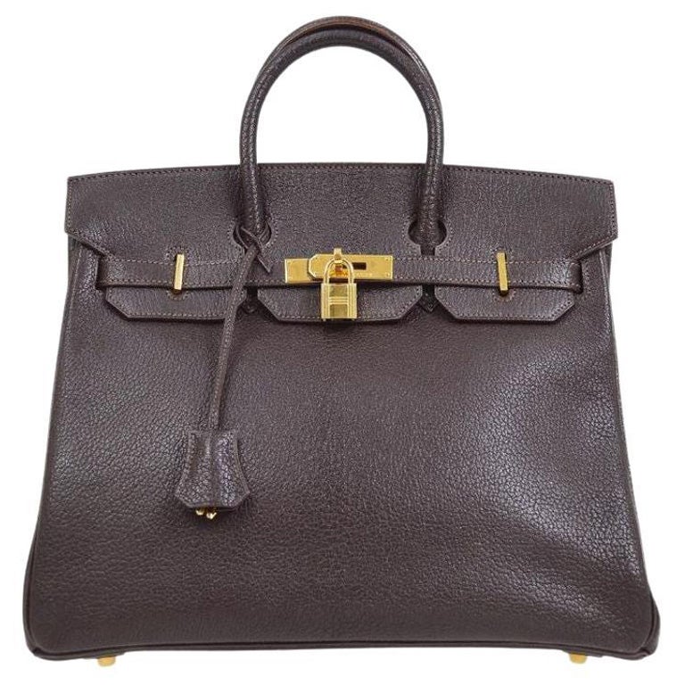 HERMES HAC 32 Brown Chocolat Leather Gold Top Handle Satchel Travel