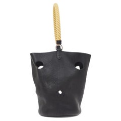 HERMES Black Taurillon Clemence Leather Rope Mangeoire MM Bucket Shoulder Bag 