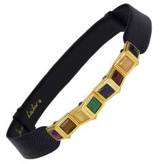 Vintage 1970's Judith Leiber Navy Lizard Belt with Multi Colored Stones