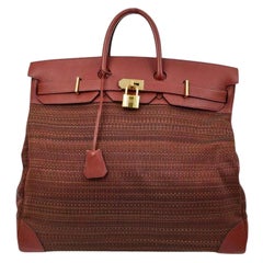 HERMES Burgundy Red HAC 50 Gold Crinoline Leather Top Handle Travel Tote Bag