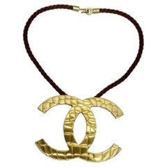 Chanel Oversized CC Crocodile Print Pendant Choker Necklace
