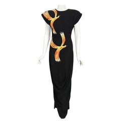 Vintage 1946 Jourdelle of Hollywood Neuheit Flying Firebirds Krepp drapiert Kleid