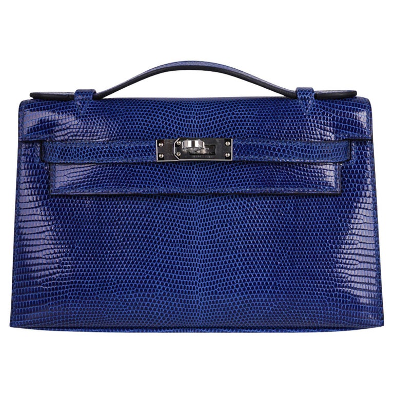 Hermes Kelly Cut Bleu Colvert Crocodile Gold Hardware Clutch Bag