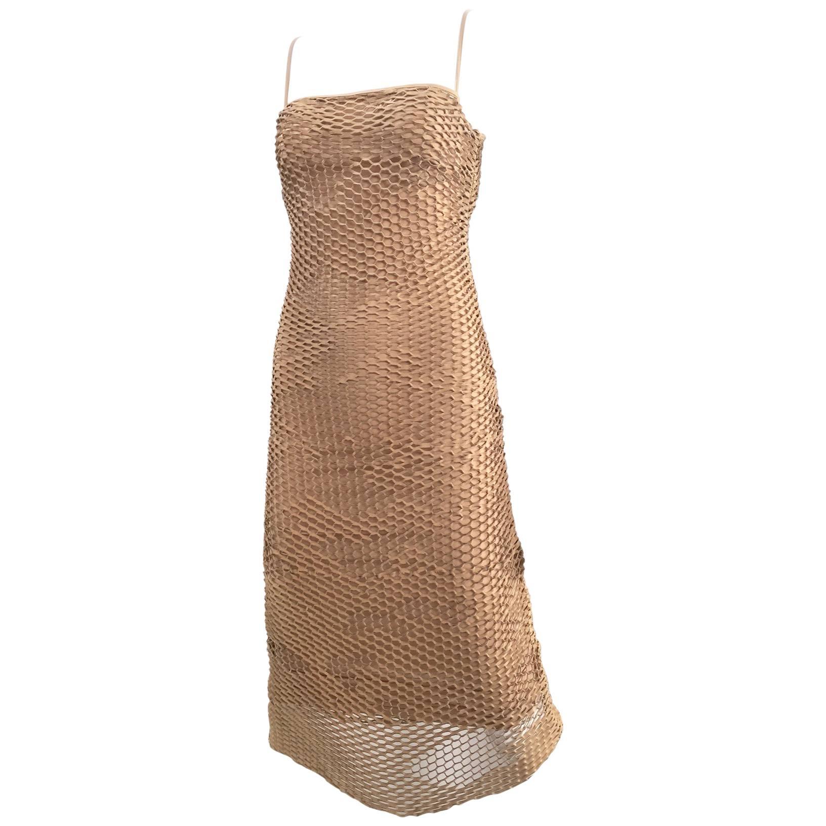 90s Richad Tyler tan leather cut out dress