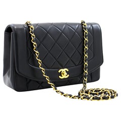CHANEL Diana Chain Flap Shoulder Crossbody Bag Black Quilted Lamb