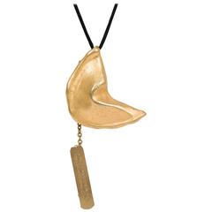 Iconic Miriam Haskell Gold Tone Fortune Cookie Pendant Necklace w/Fortune Tag