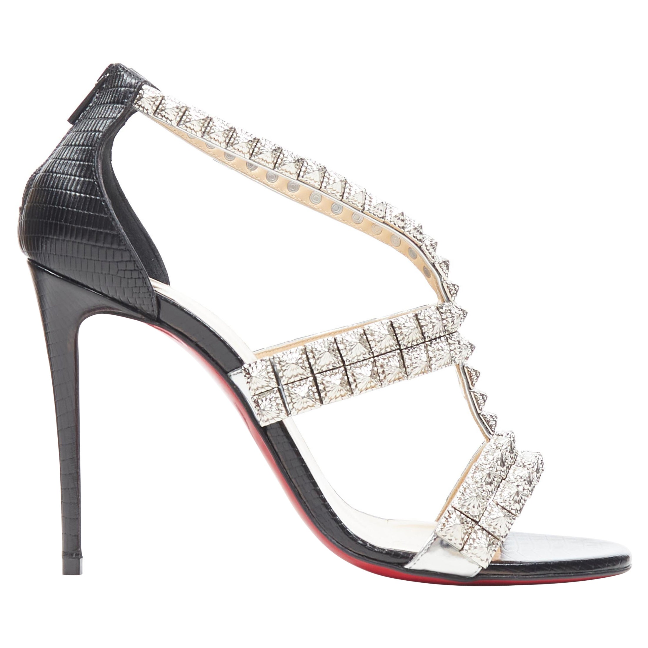 new CHRISTIAN LOUBOUTIN Diwali 100 silver stud embellished open toe sandals EU36