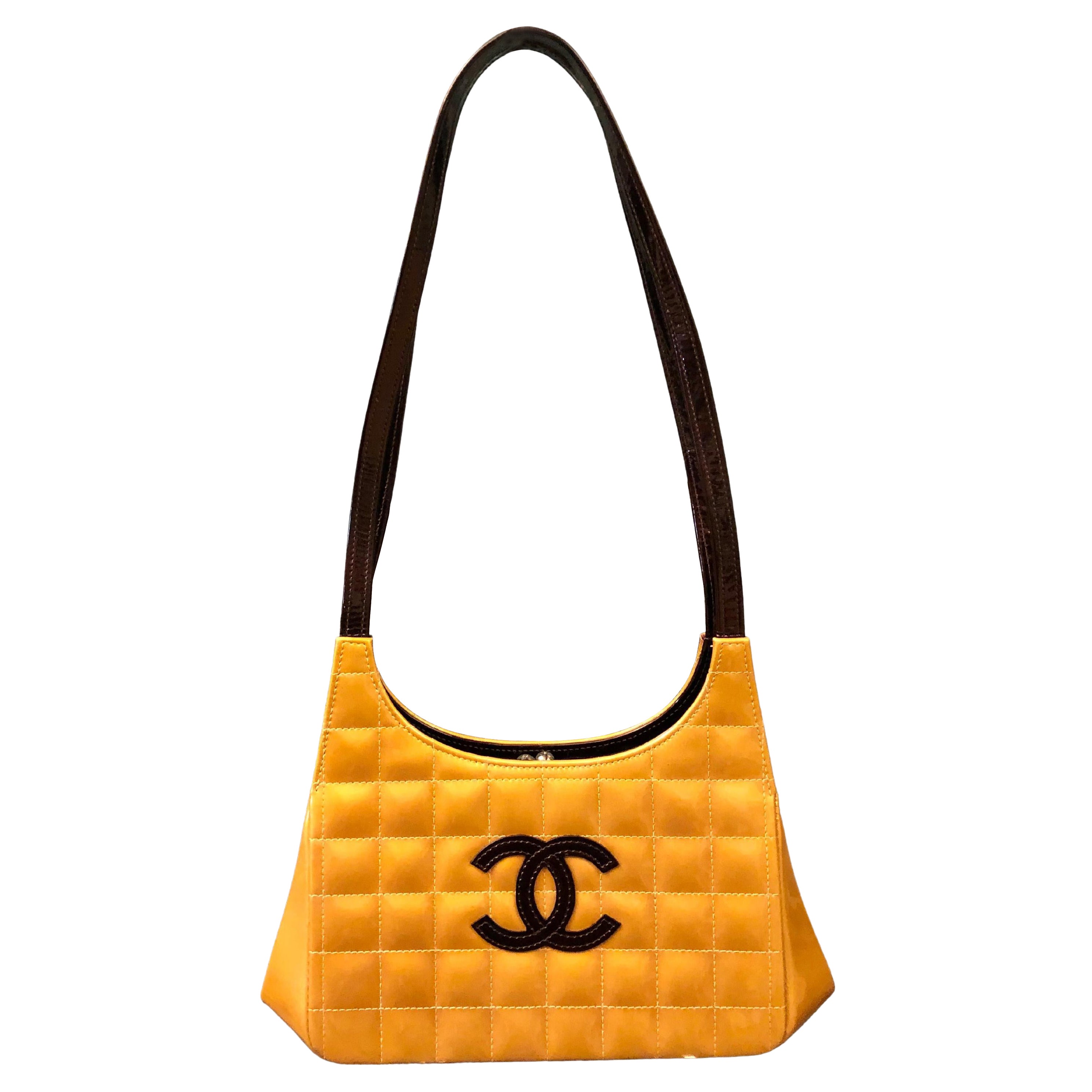 Chanel Yellow Patent “CC” Handbag  For Sale