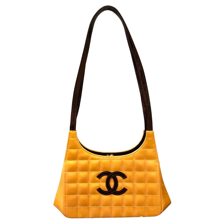 Vintage Early 2000s Chanel Yellow Patent “CC” Handbag  For Sale