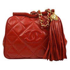 CHANEL CC Red Leather Gold Hardware Tassel Waist Belt Bag