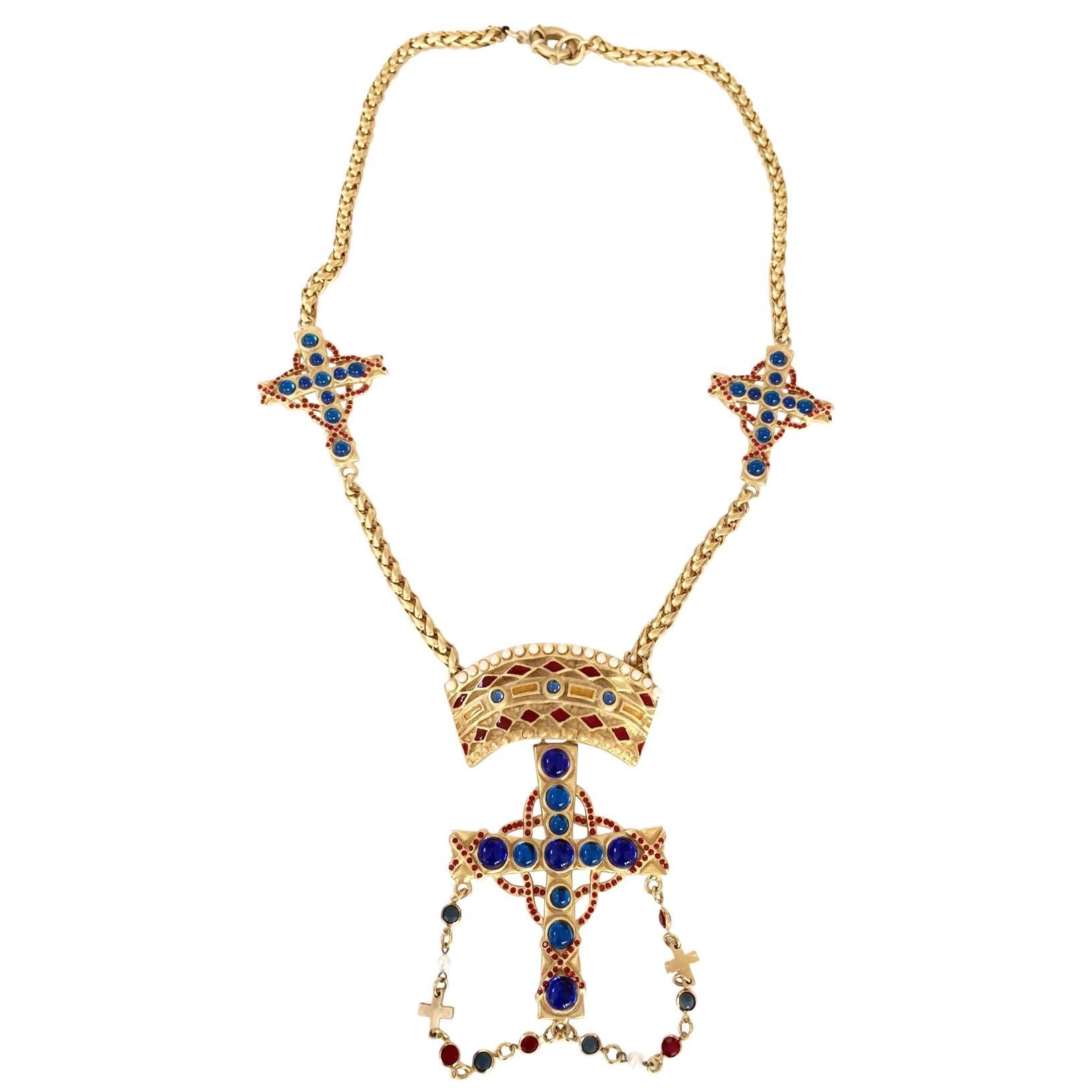 Gianni Versace by Ugo Correani Triple cross pendant necklace, 1980s 