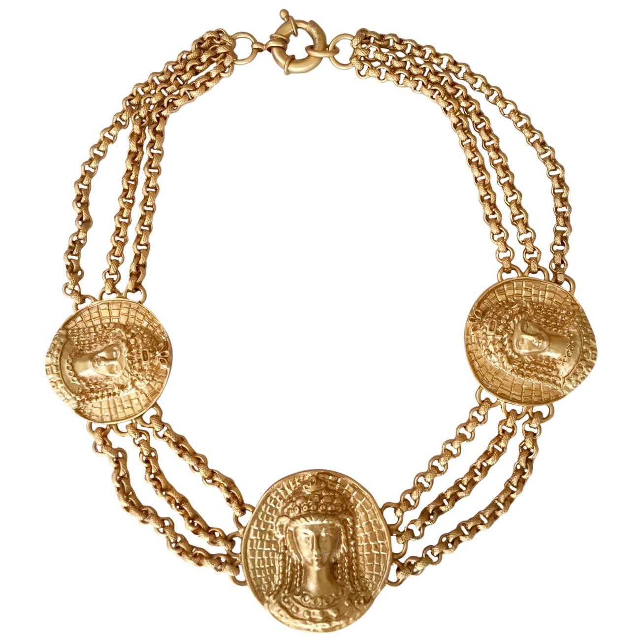 1980s Gianni Versace triple romanesque medallion necklace by Ugo Correani