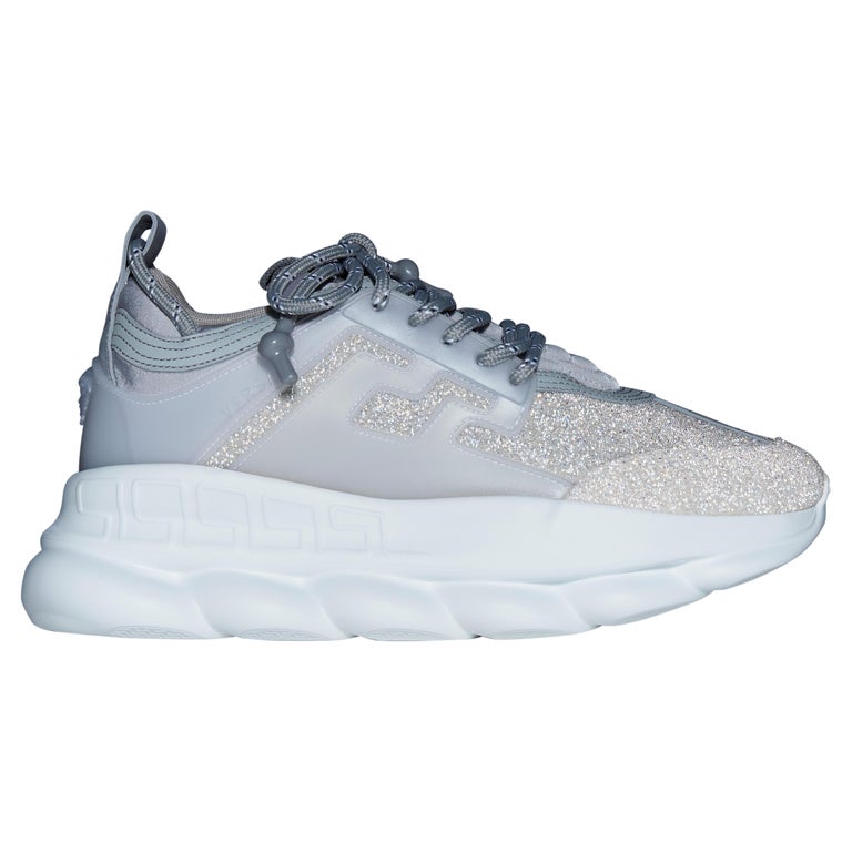 new VERSACE Chain Reaction Reflective Silver Crystal Rhinestone sneaker  EU41 US8 For Sale at 1stDibs | versace chain reaction silver, versace  silver sneakers, versace tennis shoes