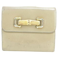 Leder-Brieftasche aus kompaktem Bambus von Gucci, Beige 17gk0110