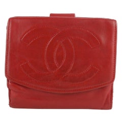 Chanel Red Cc Lambskin Coin Purse Compact 13cz1025 Wallet