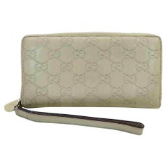 Vintage Gucci Cream Clutch Long Zip Around Guccissima Monogram Leather 860029 Wallet