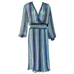 1980s Missoni Teal blue and Purple Metallic Knit Long Sleeve Top and Skirt set 11