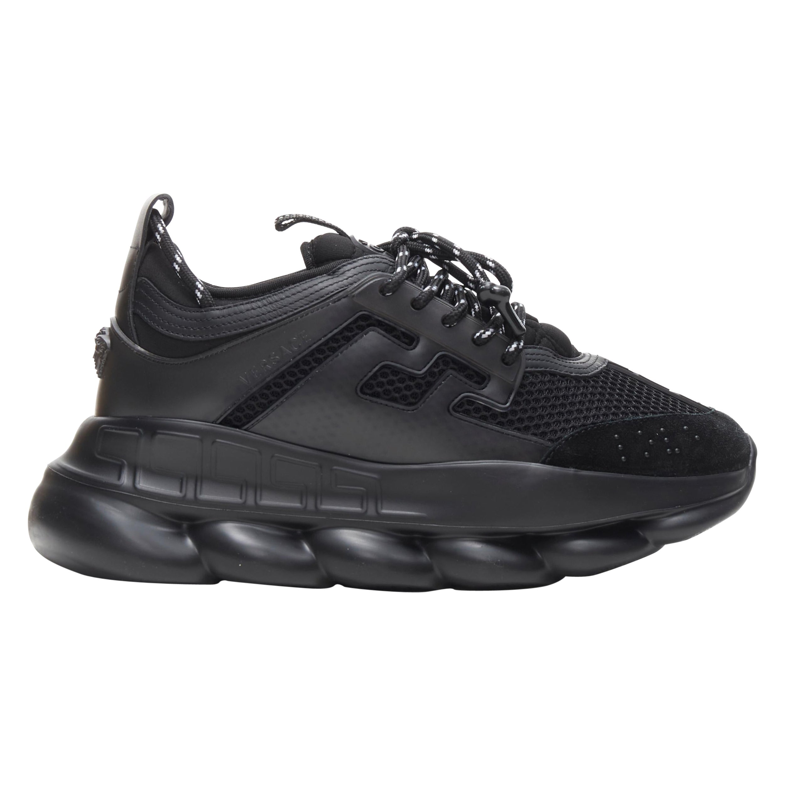 new VERSACE Chain Reaction Triple Black Nero low chunky sole sneaker EU40  US7 For Sale at 1stDibs | jordan 5 versace, versace chain reaction black  and red, versace chain reaction grey