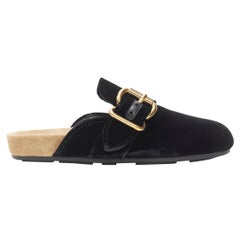 new PRADA 2018 black velvet gold buckle round mule clog birkenstock EU40 US10