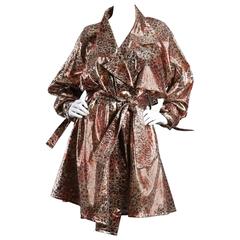 Metallic Lamé Avant Garde Leopard Print Trench Coat Dress