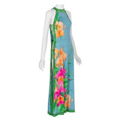  Vintage Leonard Paris Floral Print Open Side Silk Jersey Dress, 1970s