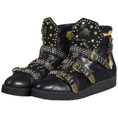 Vintage Lily Farouche Calfskin Studded High Top Sneaker Boots