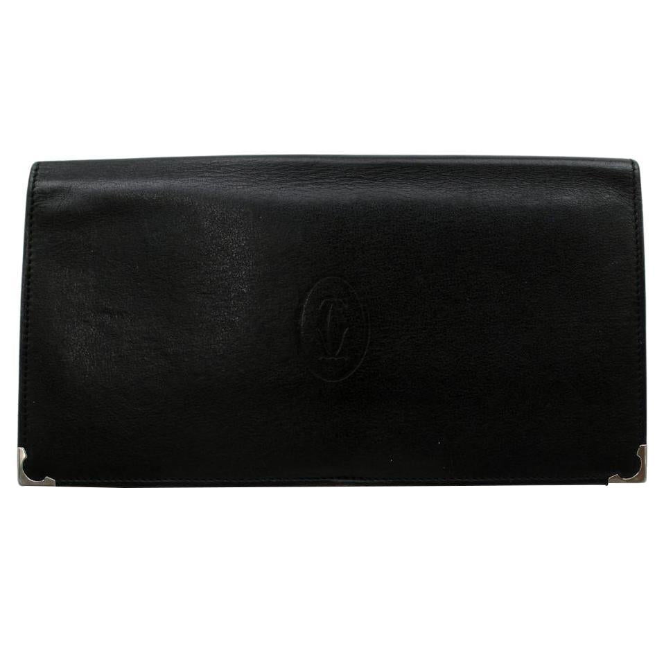 Cartier Black Long 872169 Logo Leather Bifold Wallet en vente