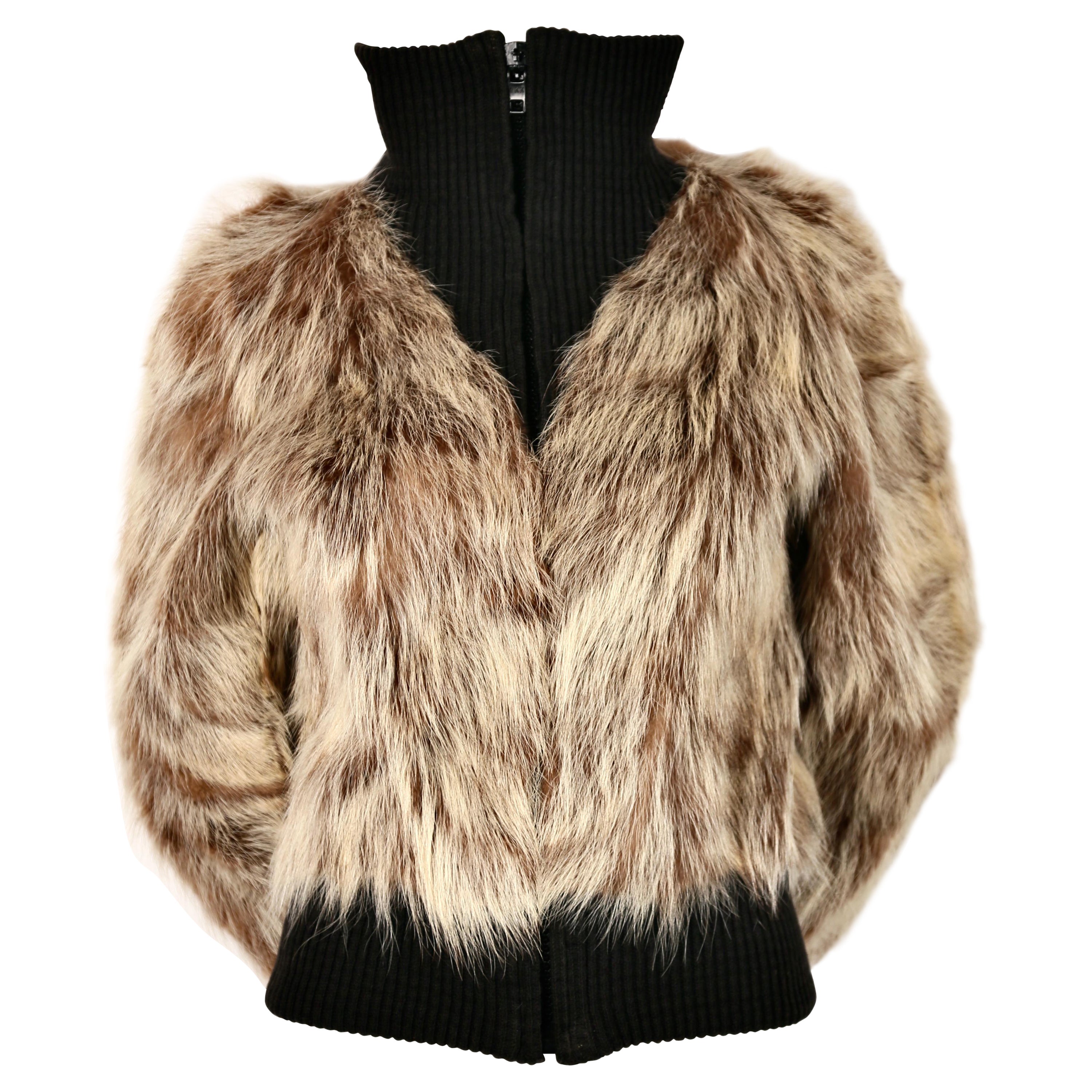 1970's PIERRE CARDIN coyote fur coat with ribbed wool trim 