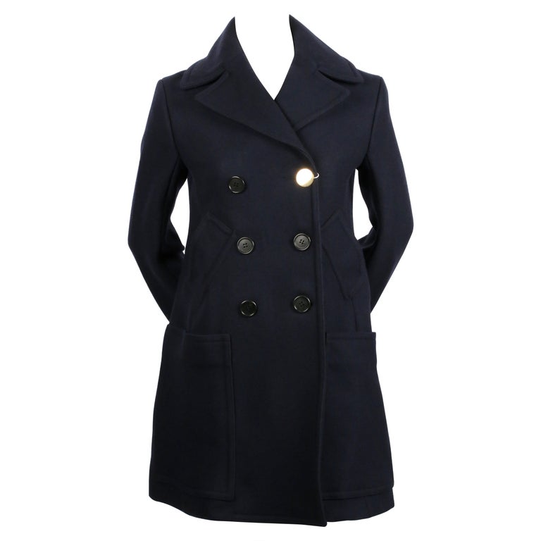 new CELINE by PHOEBE PHILO navy blue wool peacoat with gold button For ...