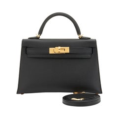 Hermes Mini Kelly 20cm Black VIP Epsom Gold Shoulder Bag, Z Stamp, 2021 
