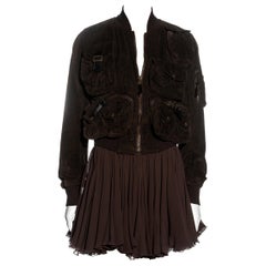 Dolce & Gabbana brown corduroy multipocket jacket and mini skirt set, fw 2002