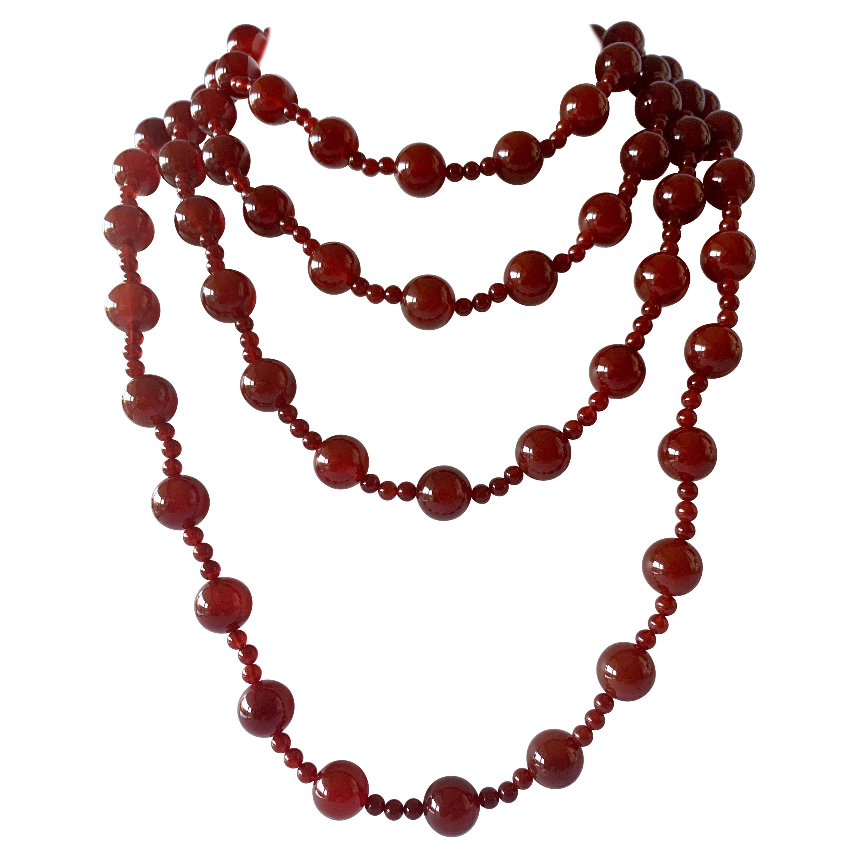 Chanel Red Glass Bead Necklace For Sale