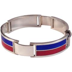 Gucci Vintage Sterling Bracelet Red and Blue Enamel Stripes 