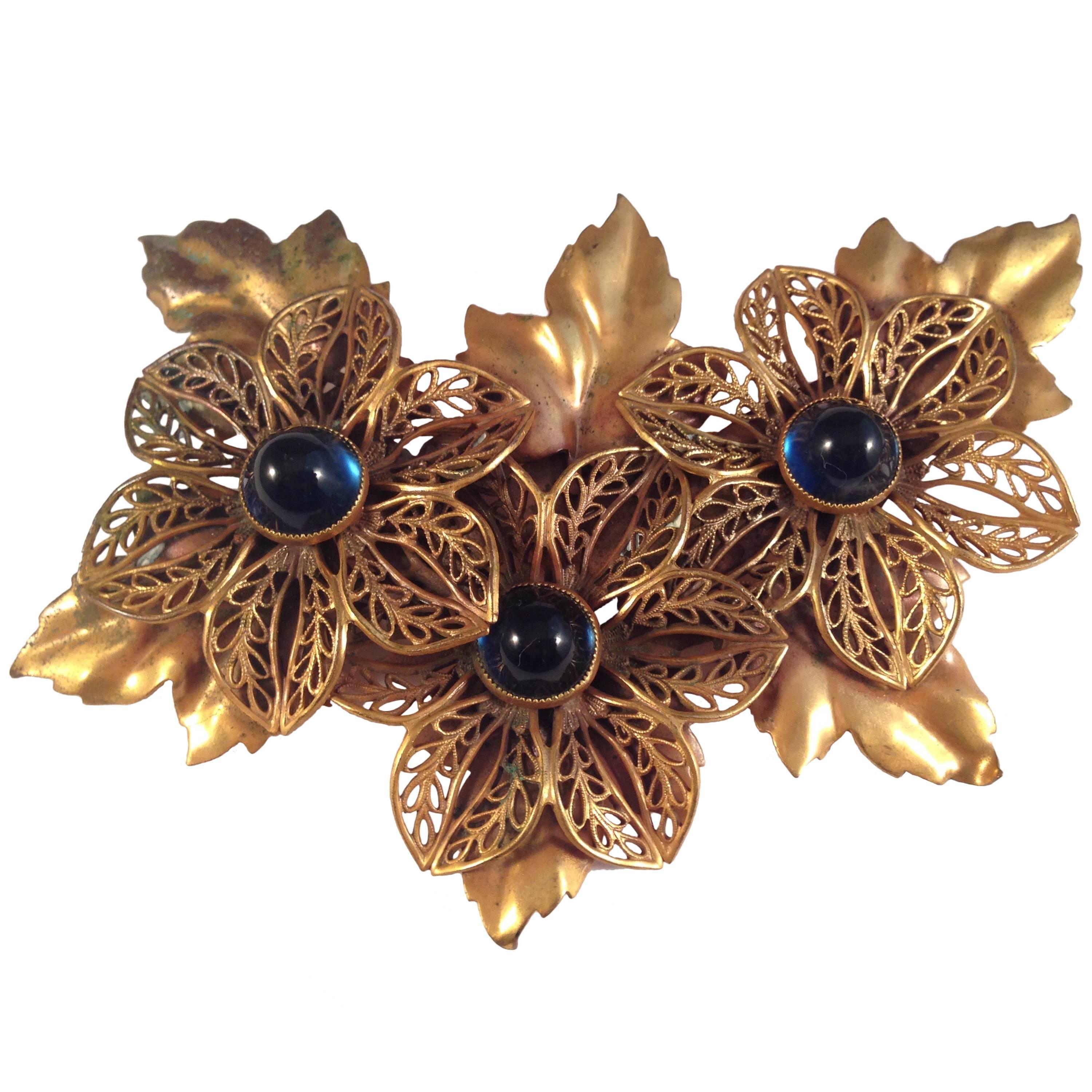 Joseff Of Hollywood Large 1940s Floral Brooch  For Sale