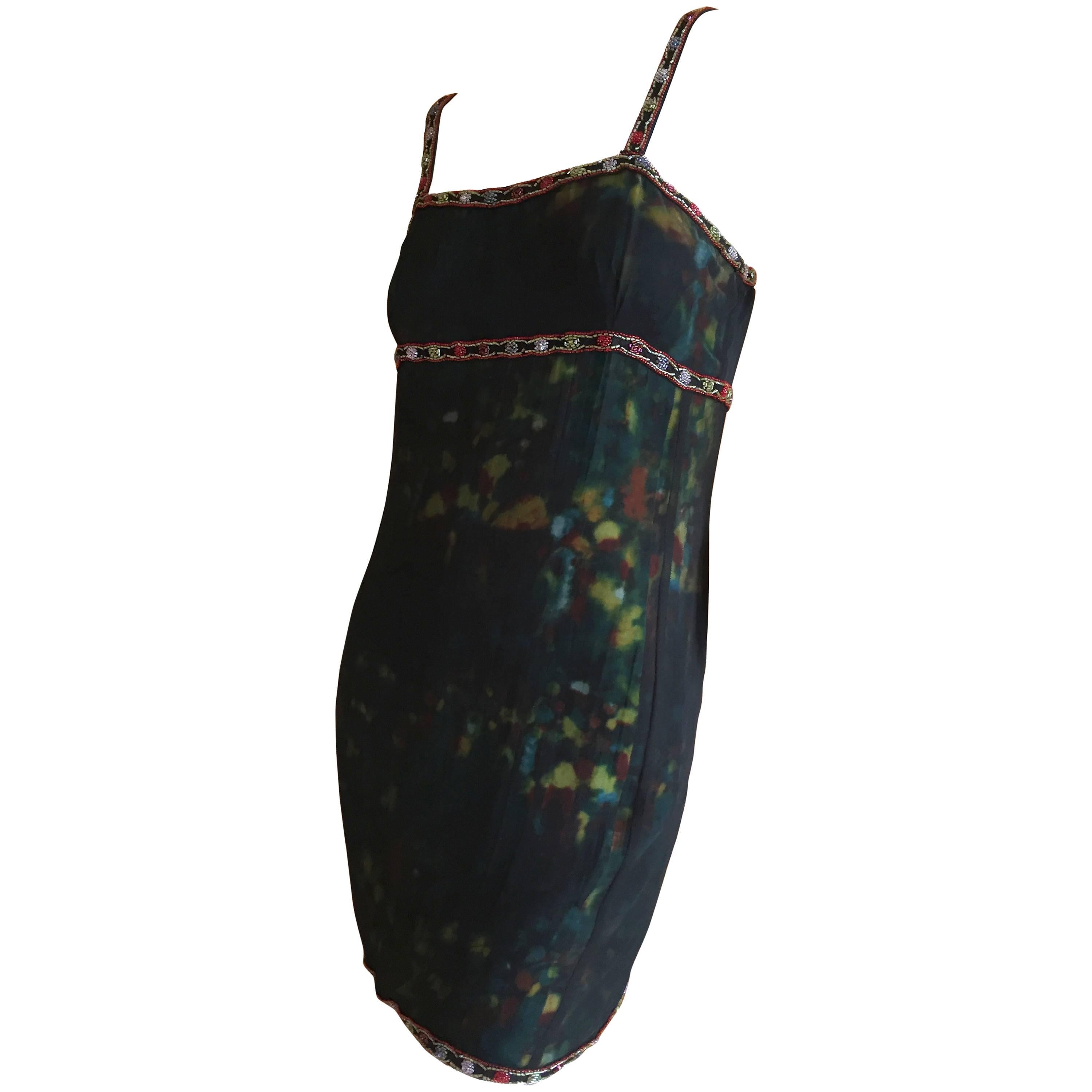 Chanel Beaded Digital Print Black Cocktail Dress