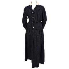 early 1980's COMME DES GARCONS navy wool draped dress with polka dots 11