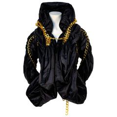 JUNYA WATANABE black draped puffer coat with gold chain trim - runway 2009