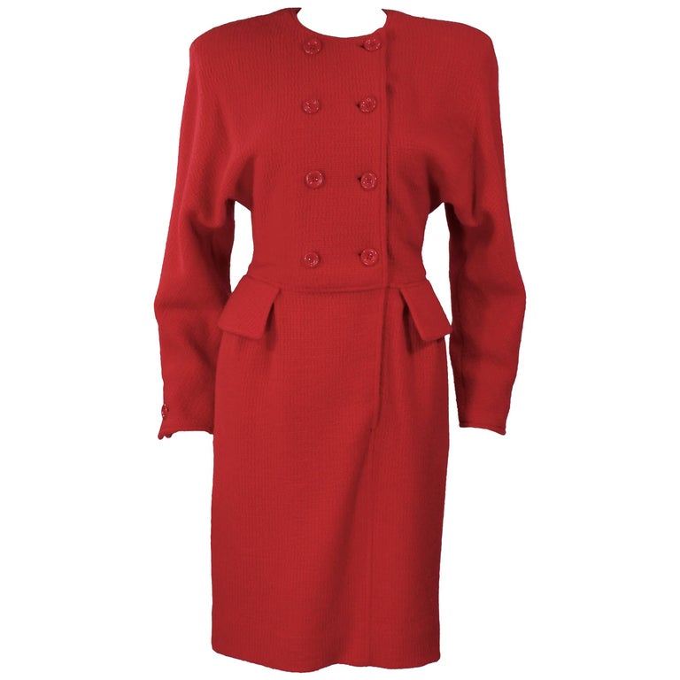 VALENTINO Red Wool Dress Size 6-8 For Sale at 1stDibs