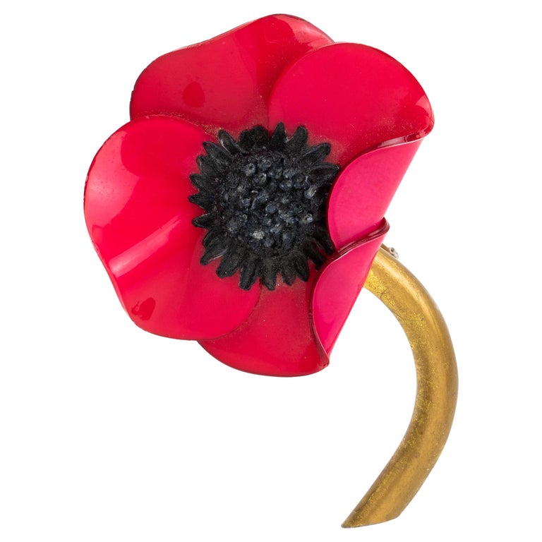 Broche Vintage Ciléa Françoise Montague - Bijou Antique En Laiton Et Plastique - Style Fleur