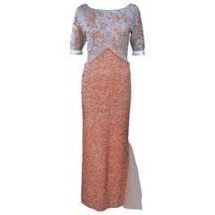 Vintage 1950's Iridescent Peach Stretch Wool Knit Gown Size 4-8