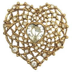 Yves St. Laurent Paris heart brooch with rhinestones gold plated 1980/90s