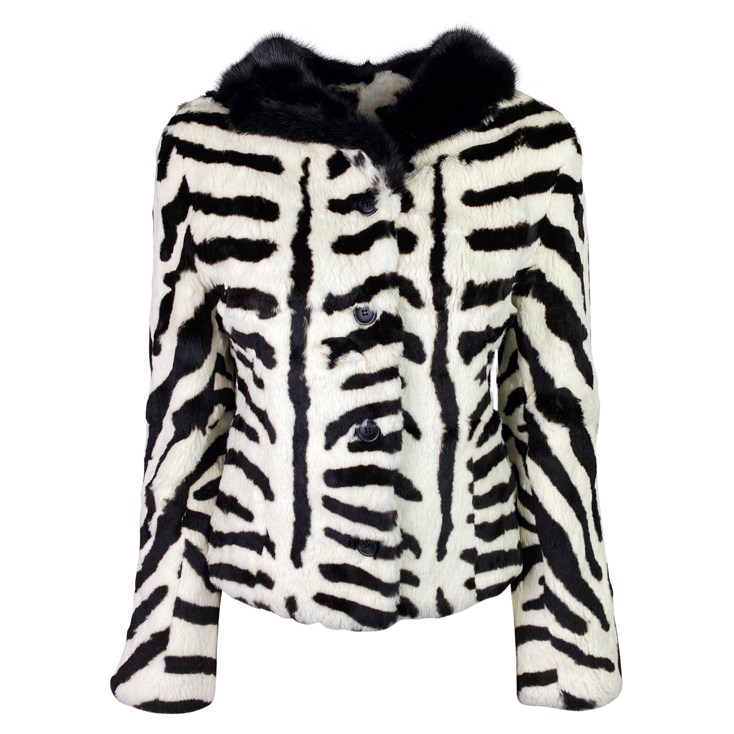 Dolce & Gabbana Fall 1999 Zebra Print Fur Jacket with Mink Collar For Sale