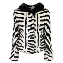 Vintage Dolce & Gabbana Fall 1999 Zebra Print Fur Jacket with Mink Collar